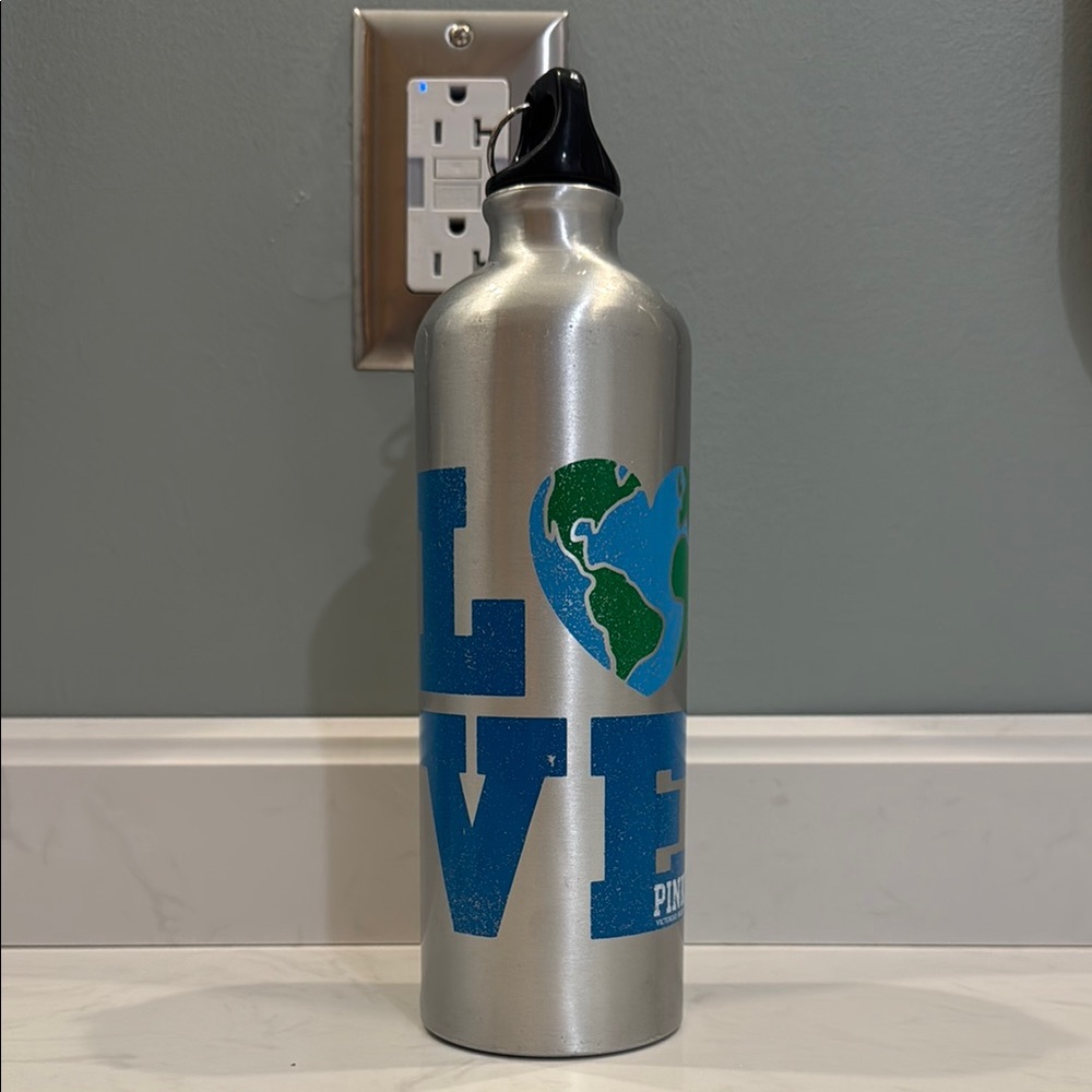VS Pink L🌎VE PINK Silver Water Bottle Blue and Green. Used but alot of life left